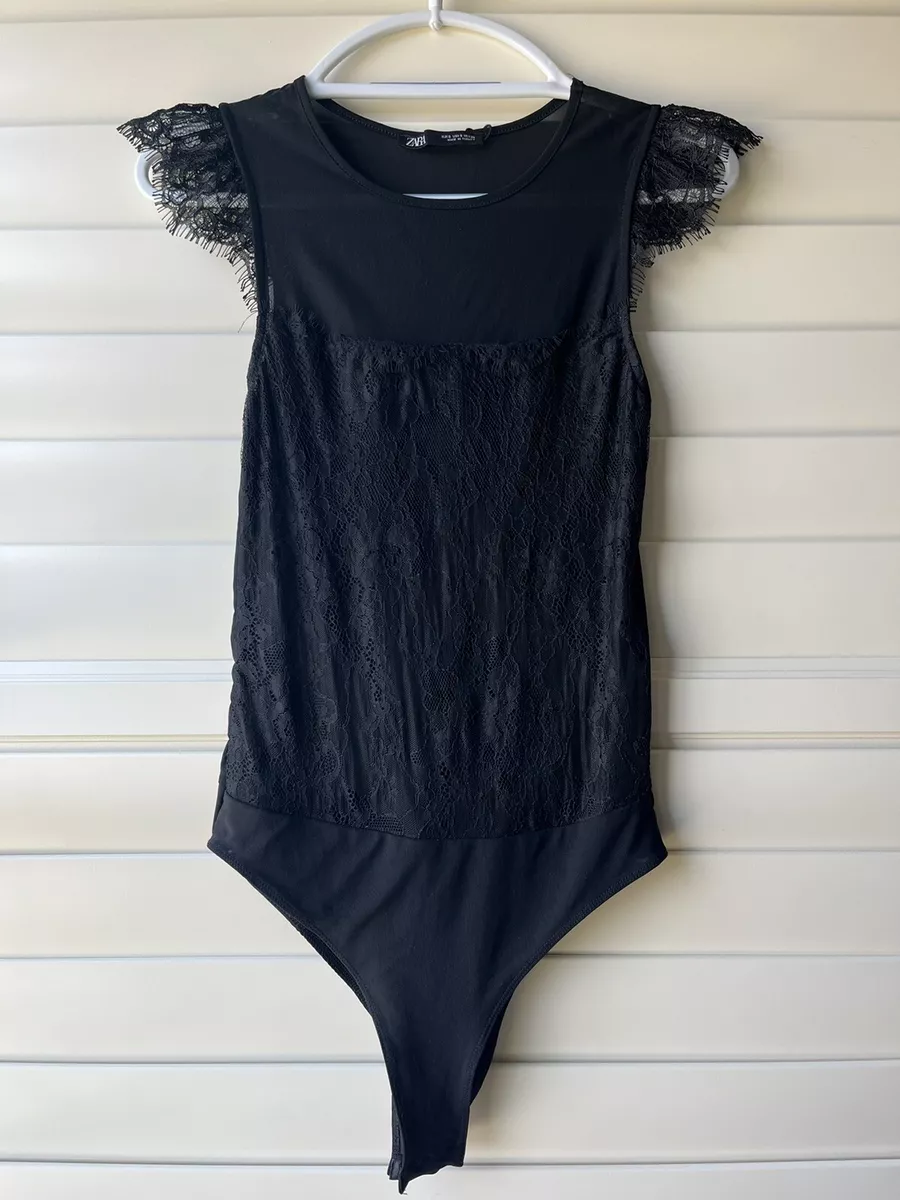 Zara Black Body Suit, Lace Body Suit, Size Small, Spring, Summer, Preowned