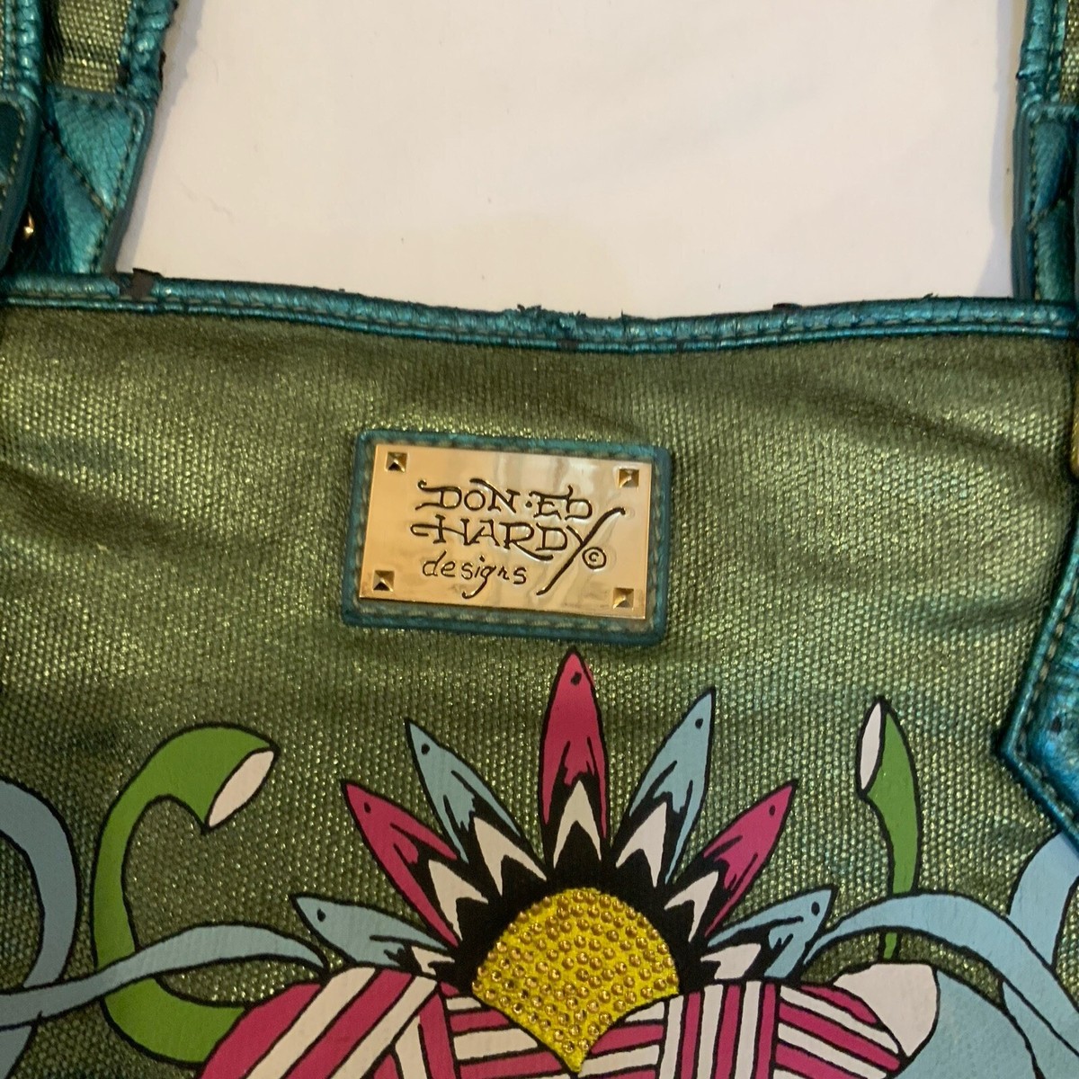 バッグ Ed hardy true love bag Ed Hardy Duffle Bag True Love Indian Princess Lime Green