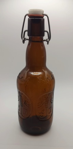 VTG Grolsch 16 Oz Amber Brown Glass Beer Bottle Porcelain Flip Swing Top - Picture 4 of 6