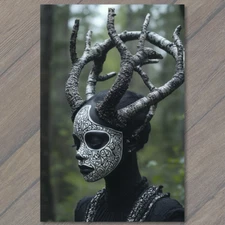 Art Print  Woman Body Paint Horns Tribal Gothic Fantasy Nature Mystical Forest A