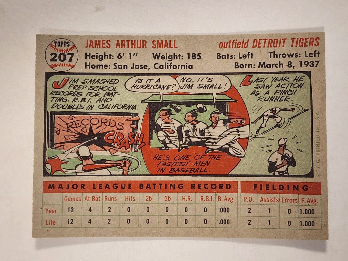1956 TOPPS BASEBALL JIM SMALL #207 DETROIT TIGERS BASEBALL CARD | eBay