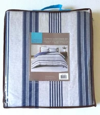 URBAN HABITAT TWIN XL 2 PIECE DUVET COVER SET COLOR GRAY/BLUE STRIPES, New