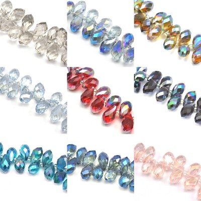 46 Stck. 14 mm Träne Briolette Top-Gebohrt Facettiert Kristall Glas Perlen 