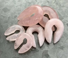 PAIR Rose Quartz Stone Keyhole Hanger Ear Weight Plug Gauge Tunnel