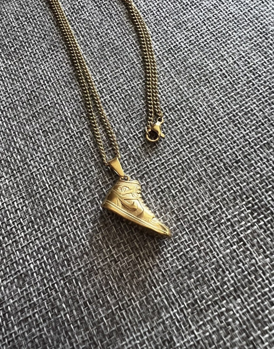 Gold 3D Nike Air Jordan Shoe Pendant 20” Necklace Stainless Steel