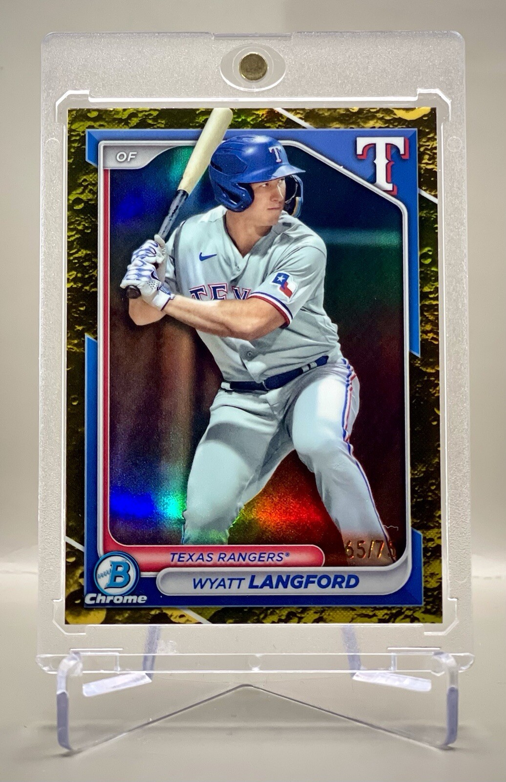 Wyatt Langford 2024 Bowman Chrome #BCP-64 Yellow Lunar Crater Refractor #/75 SP