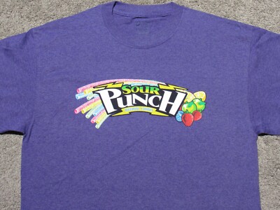 New SOUR PUNCH Rainbow Straws T-SHIRT Mens MED Fruit Candy Promo Heather Purple