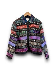 Coldwater Creek Art To Wear Blazer Size PL Button Down Embroidered Silk Artsy