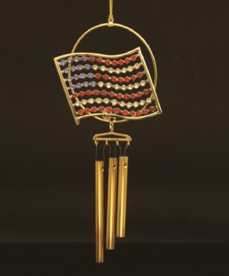 SWAROVSKI CRYSTAL ELEMENTS STUDDED USA FLAG WINDCHIME 24K GOLD PLATED