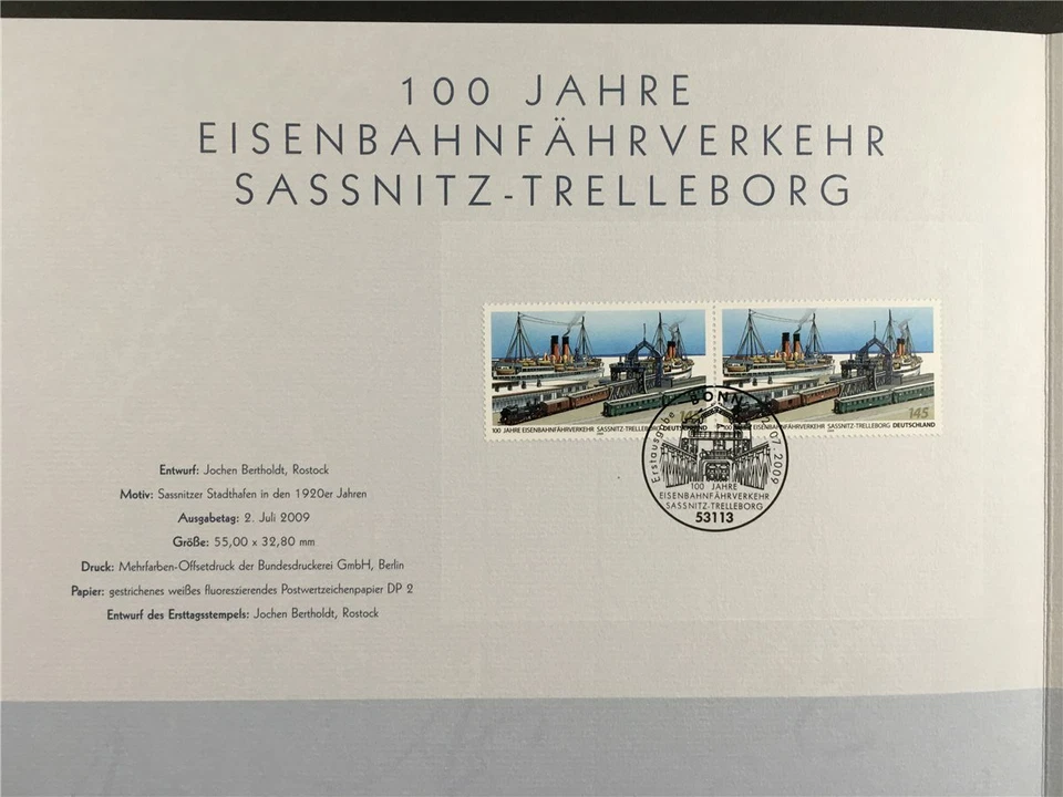 GERMAN POST ART-EDITION 2009/25 SASSNITZ-TRELLEBORG SHIPS TRAINS RAILROAD - Image 4 of 4