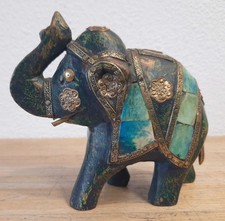 ANCIEN ELEPHANT INDIEN VINTAGE EN BOIS MOTIFS EN LAITON
