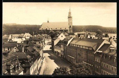 Ansichtskarte Schneeberg /Erzgeb., Straßenpartie mit Kirche 1961 