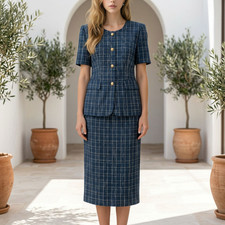 Vintage Two-Piece Plaid Skirt Suit Set with Button-Front Jacket