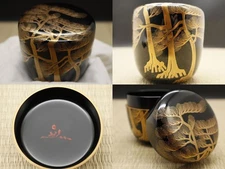 Japanese Lacquer Wooden Tea caddy O-Natsume with Oimatsu Maki-e, Omotesenke 926
