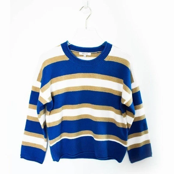 Suéter Suéter Madewell Algodón Lana Merino Talla Pequeña Azul Rayas Cuello Redondo Foto 3 de 4