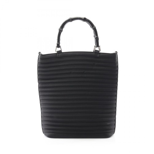 Gucci Bamboo Handbag Bag Leather Nylon Canvas Ladies Black 002 1998 0353 Used