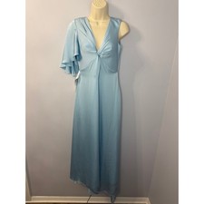 BCBGMAXAZRIA V-neck Ruffle Sleeve Baby Blue Satin Midi Dress Bridesmaid 2 New 