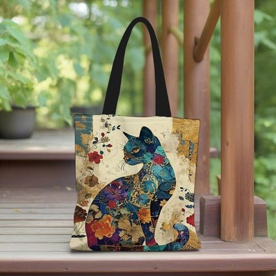 Katze Blumen Tragetasche - Retro Schultertasche mit großer Kapazität für den täglichen Gebrauch
