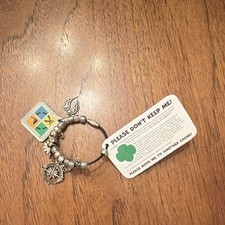Silver & Green Tone Metal Charm Bangle Bracel...