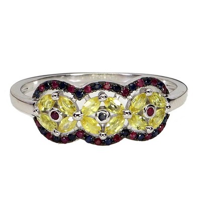 Egemdiamond 925 Sterling Silber Ring Marquise Gelber Saphir Ceylon Rubin 7