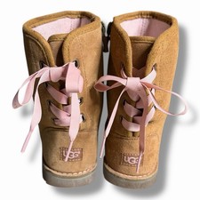 UGG Australia 1007254T Grey Pink Boots Back Lace Up Side Zipper Toddler US Sz 12
