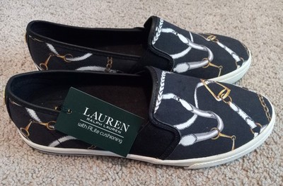 NWT Lauren Ralph Lauren Jinny Slip On Black Print Casual Shoes Womens Size 8M