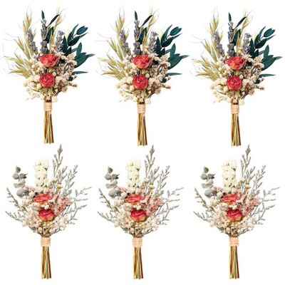 apmunik Mini Dried Flower Bouquet Set of 6, Pampas Grass Boho 6 inches, Rose