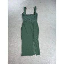 Nasty Gal Collection Sage Green Square Neck Midi Bodycon Dress with Slit Size 4