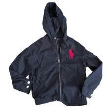 Polo Ralph Lauren Boys Navy Blue Hooded Jacket Red Big Pony Logo Size 6 Preppy