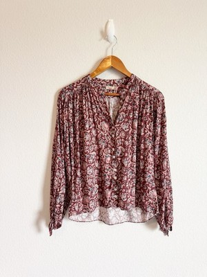 Faherty Women's Merlot Bordeaux Floral Everleigh Tie Sleeve Boho Top Size XS