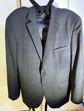 Pronto Uomo Men's Sport Navy Blue Two-Button Plaid Wool Blazer Jacket, 48L, 43W