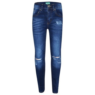 Girls Stretchy Jeans Kids Blue Denim Ripped Pants Frayed Trousers Age 5-13 Year