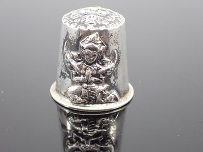 Siam Sterling Thailand Thimble Deity Elephant Raised Design Vintage Silver .75''
