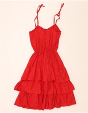 VINTAGE Womens Sleeveless Tiered Dress IT 42 Medium Red Cotton CD13