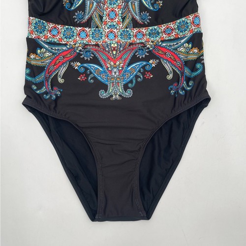 NEU ATHENA Badeanzug Größe 6 Einteiler trägerlos schwarz Paisleymuster Küste Strand - Bild 3 von 12