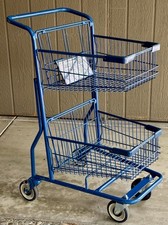 Clean Small Size Blue Painted Steel 2-Basket Shopping Cart - LOCAL PICKUP ONLY