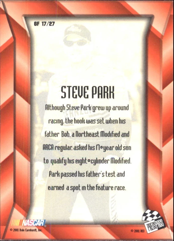 2001 Press Pass Optima G Force #GF17 Steve Park - RAC - Image 2 of 2