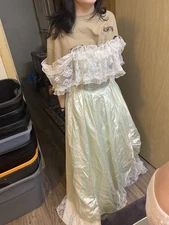 Gunne Sax By Jessica McClintock Ball Gown Formal Dress Blue White Striped *READ*