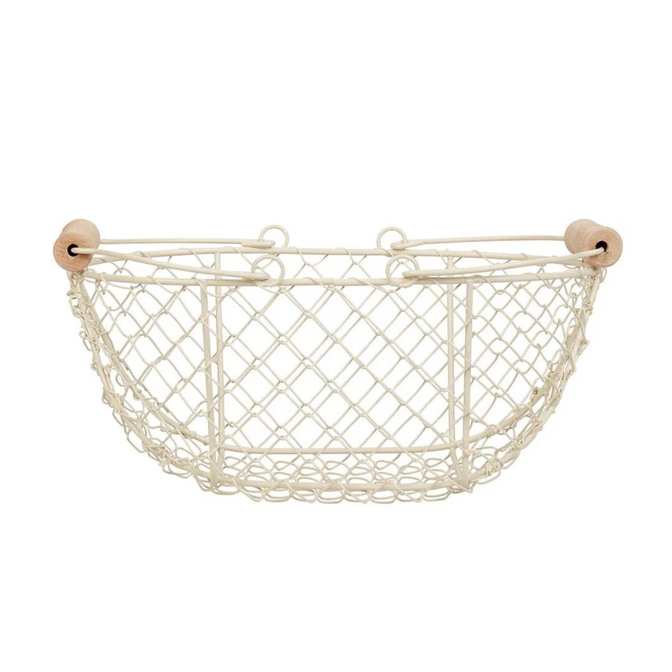 Cesta de huevos de Pascua mango de madera de metal crema rústico niños caza de huevos decoración de fiesta Foto 2 de 3