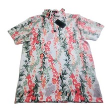 Bad Birdie Golf Polo Shirt Men Large Floral Short Sleeve Performance Fit New NWT
