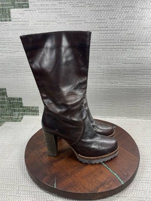 Brunello Cucinelli Boots Women Size 38.5 Eu 8 Us Brown Leather Block Heel Riding