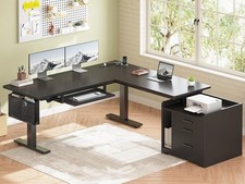 L Shaped Electric Standing Desk with File Cabinet, Height Adjustable Office Desk