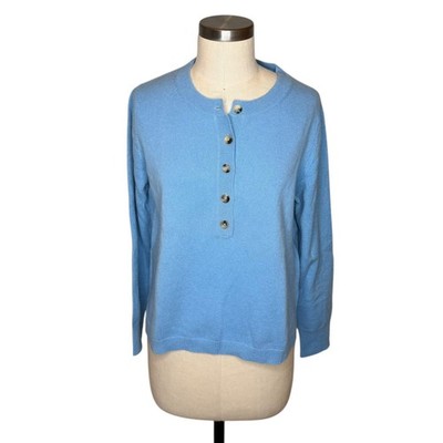 DADDY'S DAUGHTERS Pure Cashmere Henley Sweater Light Blue Women's Size Medium