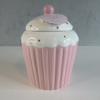 Small Cupcake Cookie Jar Pink Ceramic Kitsch Cottagecore Decor