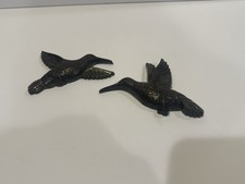 Homco Plastic Black Hummingbird Wall Decor Set of 2 Bird Plaques Made in USA