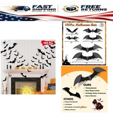 LUDILO 100Pcs Halloween Bats Wall Decor Stickers 3D PVC Decals