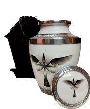 Blessing Decor Metal Cremation Urn Human Ashes Funeral White Cross  Wings 10  