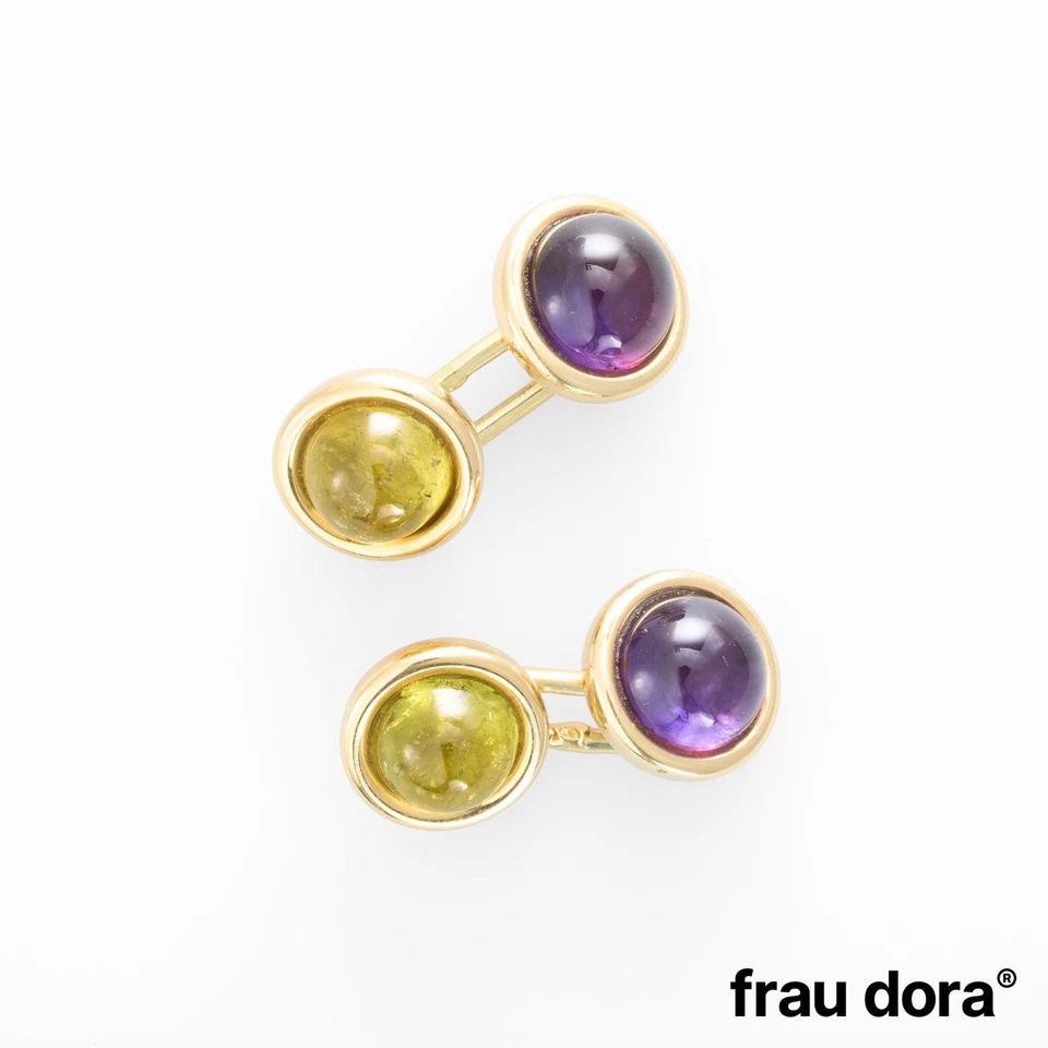 Manschettenknöpfe mit Lemon Turmalin & Amethyst 750/- Gelbgold UNIKAT - Bild 1 von 3