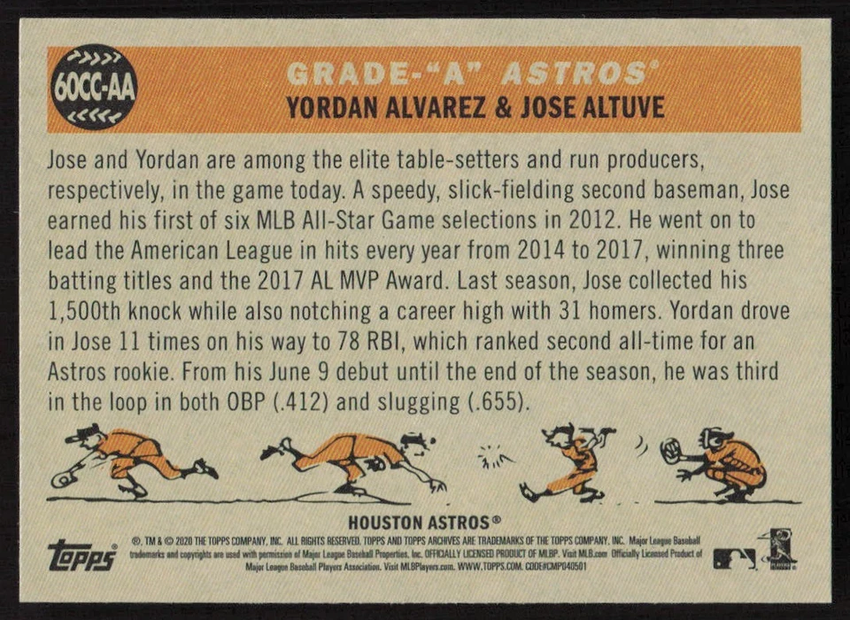 2020 Topps Archives 1960 Combo Cards Grade "A" Astros Alvarez, Altuve #60CC-AA - Image 2 of 2