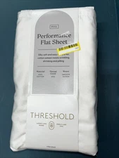 NWT Threshold FULL Performance Flat Sheet Silky Soft Sateen SOUR CREAM 400 TC